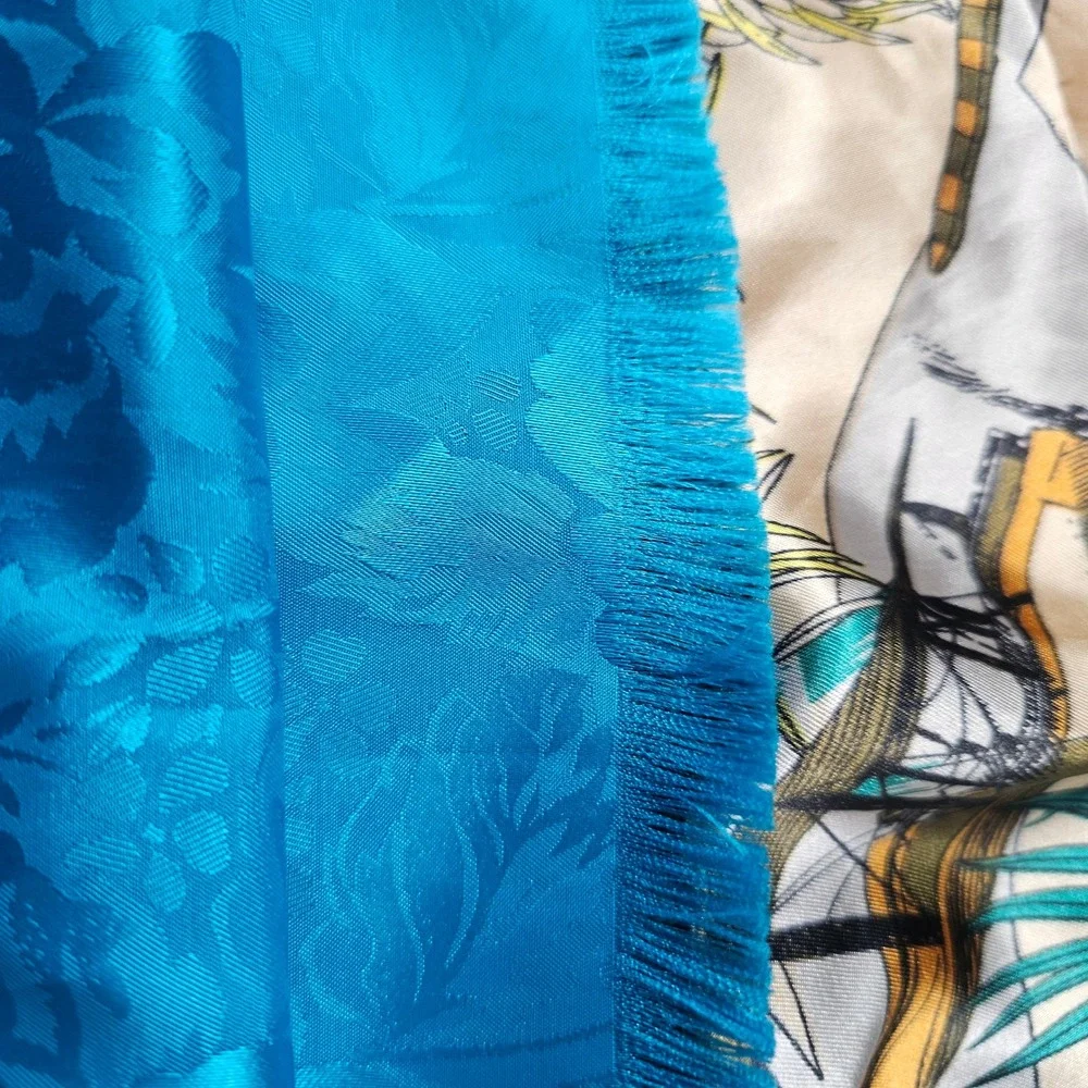 4pc Scarf Lot Silky Travel Print Planes Trains Tropical Paisley Floral Y2K Retro